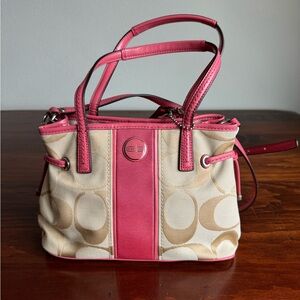 NWOT Coach Pink Leather/Brown Canvas Purse with Shoulder Strap